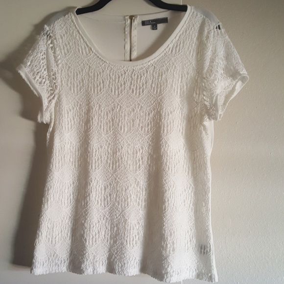 ❌Donated ❌White Top w/Lovely Lace Overlay - Picture 2 of 3